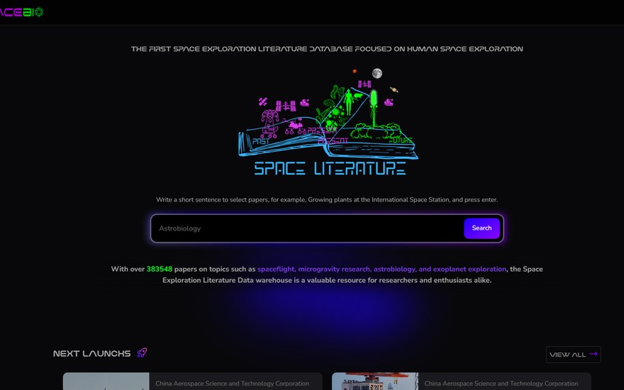 Painel de arquivos indexados do SpaceBio