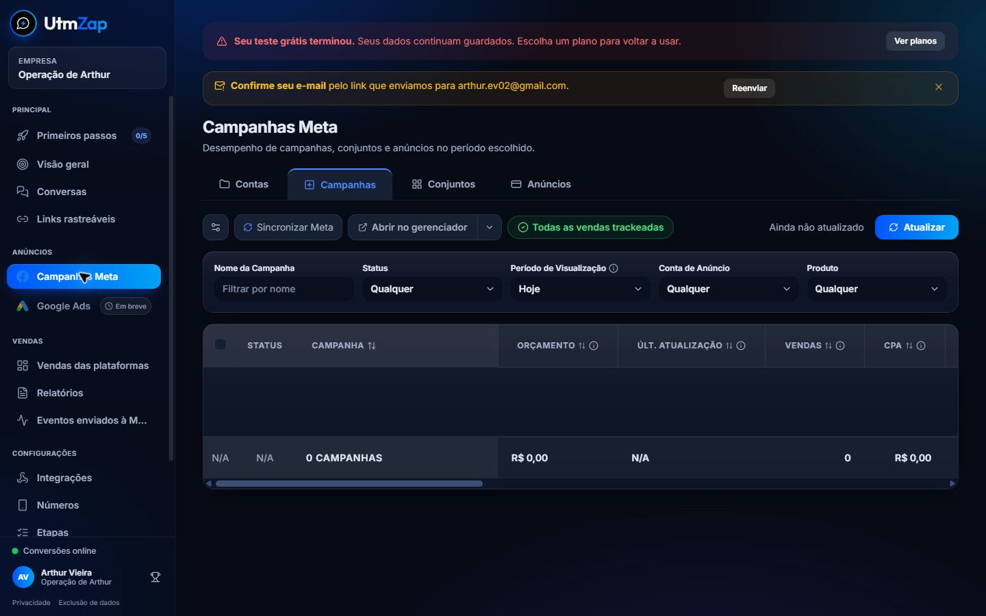 Campanhas Meta no UTMZap